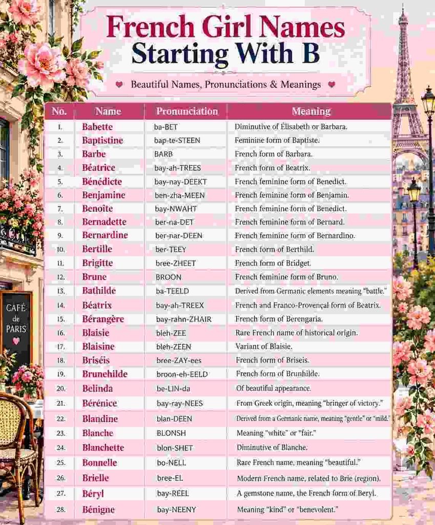 French Girl Names Starting With B list