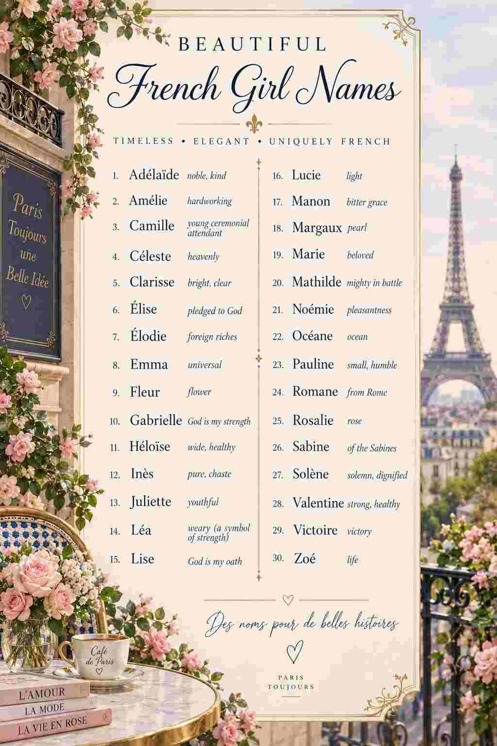 Parisian French Girl Names Poster