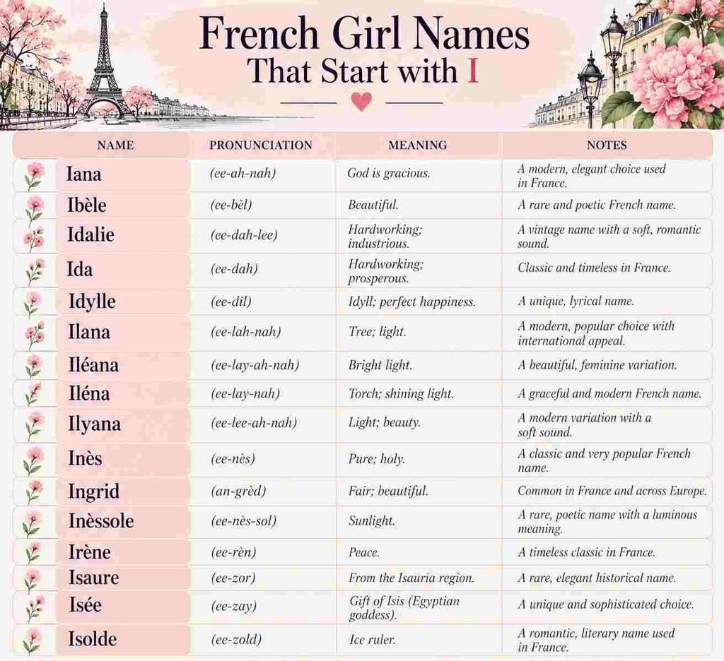 french girl names that start with i