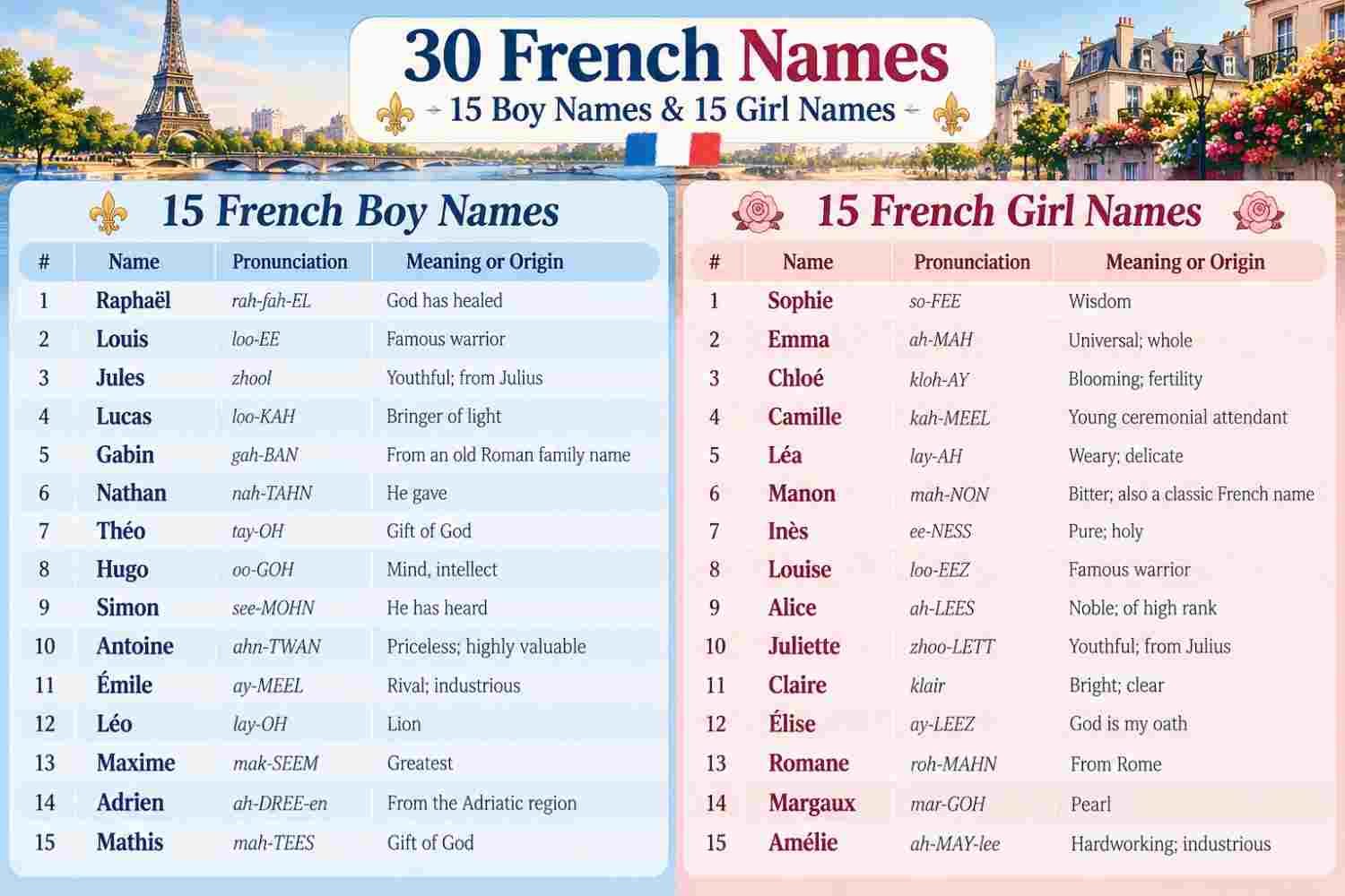 Short French Last Names list